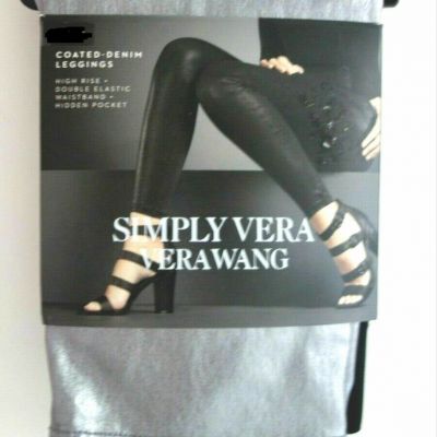 Med Simply Vera Vera Wang Gunmetal Shiny Coated Denim High Waist Leggings NIP$42