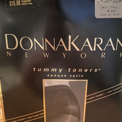 Vintage DKNY Donna Karan New York Tummy Toners Opaque Satin Pantyhose Black New