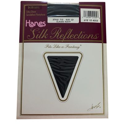 Hanes Silk Reflections Pantyhose Women's Size CD Style 715 Navy Sandalfoot