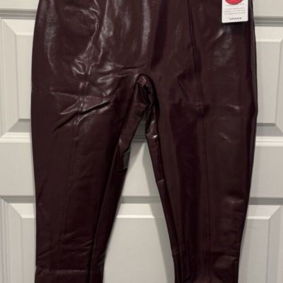 SPANX Faux Patent Leather Liquid Gloss Leggings Pants Ruby Size Large NWT