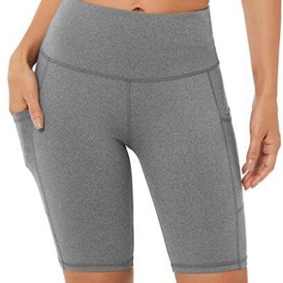 High Waist Out Pocket Yoga Short Tummy Control Workout Large Gray Snow Dot