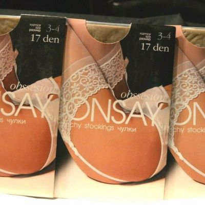 3 Pair Obsession Consay Thigh Highs Stockings 17 DEN Beige Size 3-4 Large (WW20)
