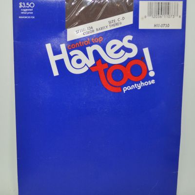 Vintage Hanes Too Pantyhose Control Top Style 136 Barely There Size CD 1986