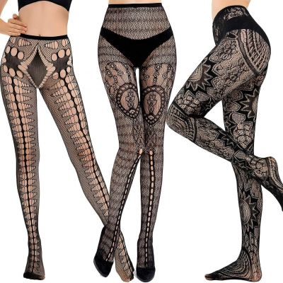 HONENNA Patterned Fishnets Tights Black Pantyhose Stockings for Women, 1-6 Pairs