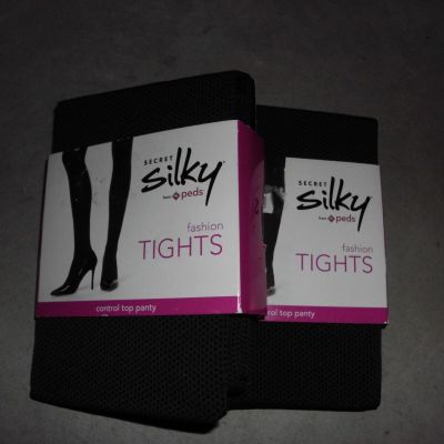 (TWO PAIRS) secret silky fashion tights, Night Gray, S/M, New