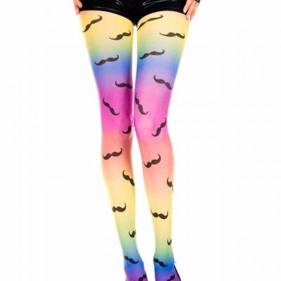 FUNKY sexy MUSIC LEGS opaque MUSTACHE print RAINBOW tights PANTYHOSE stockings