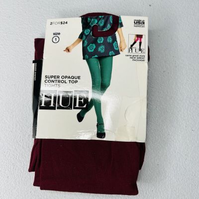 NWT Hue Super Opaque Control Top Tights Size 1 Scarlet 1 Pair Pack New