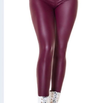 Women's Button Stretchy Faux Leather Leggings Sexy High Waisted Thermal XL