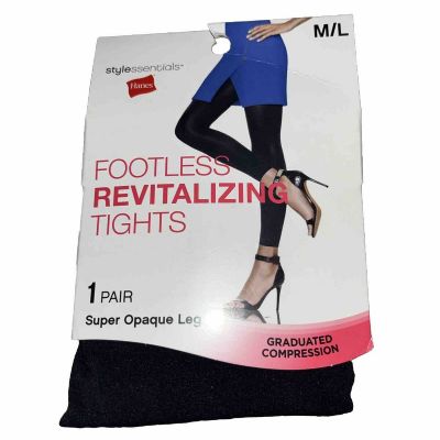 Hanes Style Essentials Footless Revitalizing Tights Black M/L Super Opaque New