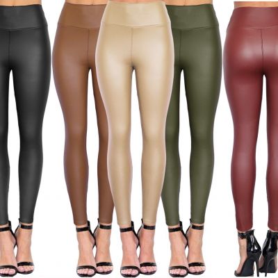 Women's Classic Stretchy Faux Leather Leggings Sexy High Waisted Pants