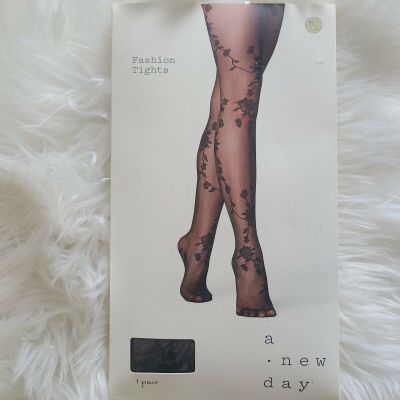 A New Day Women's Vine Floral Black High Waisted Fashion Tights Size M/ L~NWT