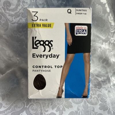 L'eggs Everyday Control Top Sheer Toe Pantyhose 3 pair Q SUNTAN 43194