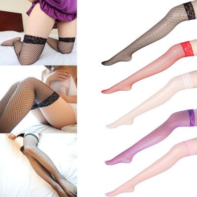 5Pcs Women Stockings Mesh Sexy Socks Fishnet Thigh High Lace Top Hosiery USA