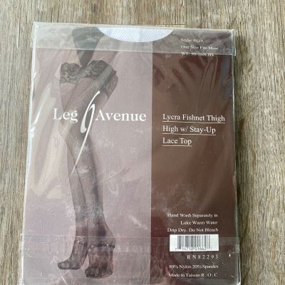 Leg Avenue White Fishnet stay-up lace top thigh highs One Size Fits Most 9122