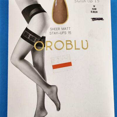 NEW Oroblu Sheer Matt Stay-Ups 15 Thigh High Stockings Medium Nude