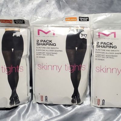 MAIDENFORM SKINNY TIGHTS EVERYDAY SHAPING OPAQUE BLACK 13002 LOT 6 PAIRS SZ 2XL