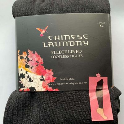 Women's Chinese Laundry Black Fleece Lined Footless Tights XL Black - 1pair