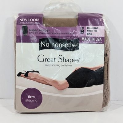 No Nonsense Great Shapes Pantyhose Size B Beige MIst Sheer Toe 5KS Made In USA