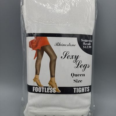 Eros Womens White Tights Rhinestone Trimmed Footless Queen