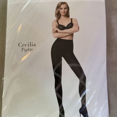 New Wolford Cecilia Tights Black With White Lines. Size Medium sharp look