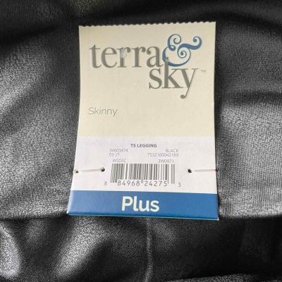 Terra & Sky Womens Plus Leggings Size 3X Faux Leather Skinny Leggings Black