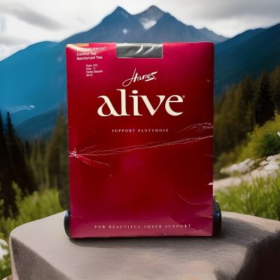 Hanes Alive Full Support Pantyhose Style 810 Size C Barely Black NEW Reinfcd Toe