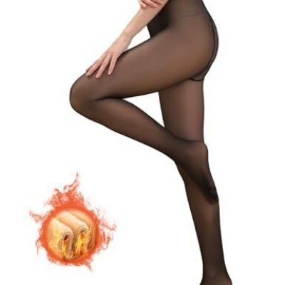 Women Fake Transparent Tight Fleece Lined Thick Medium Black Thick Fleece 230g