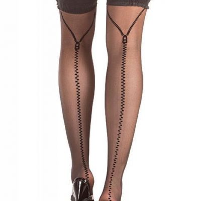 sexy BE WICKED stay up ZIPPER print SHEER zip up BACK SEAM thigh HIGHS stockings
