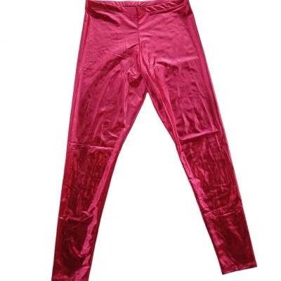 Red Shiny Metallic Leggings SMALL Stretch Pants Skinny Wet Look Rave Cosplay