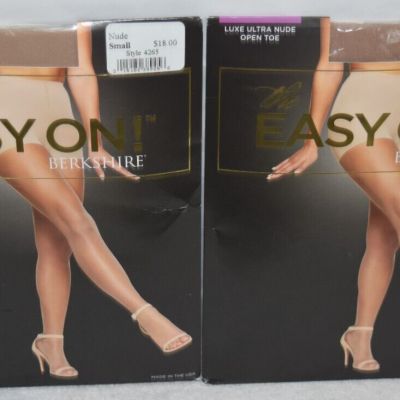 2 The Easy On Berkshire Ultra Nude Open Toe Pantyhose Lot S Small Toeless