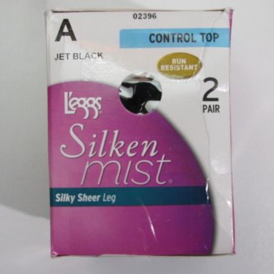L'eggs Silken Mist Women's Control Top 2pk Pantyhose Jet Black Size A