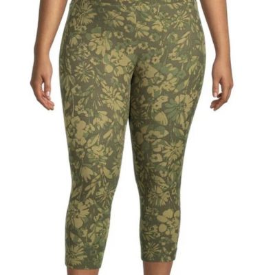 Women’s Capri Leggings Plus Size 3X (24W-26W) Green Floral NEW