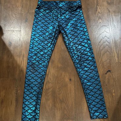 Shiny Blue Mermaid Leggings Sz Small