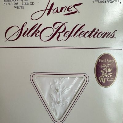 Vintage Hanes Silk Reflections Control Top Pantyhose Floral Spray Size CD White