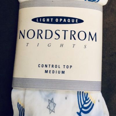 NORDSTROM Hanukkah Menorah & Star White Light Opaque Tights Control Top Size M