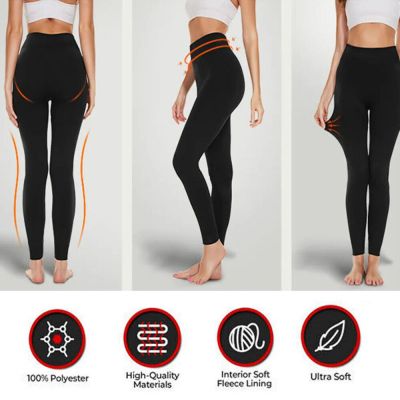 Women Elastic Waist Fleece Lined Stretch Thermal Solid Casual Leggings Stockings