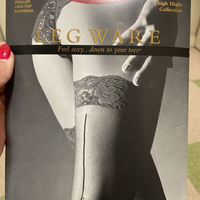 Frederick's of Hollywood Legware Scallop Lace Top Thigh High Stockings BLACK/M