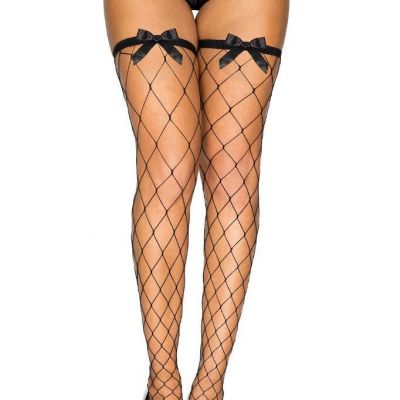 sexy MUSIC LEGS large DIAMOND fence NET fishnet BOW top THIGH highs HI stockings
