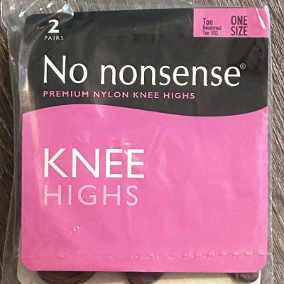 No Nonsense 2-Pair Nylon Knee Highs Reinforced Toe Tan One Size Vintage