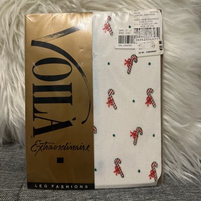 Vtg VOILA Leg Fashions Legs Small Pantyhose Sexy White Candy Cane Size A