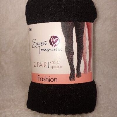SECRET TREASURES WOMENS CABLE OPAQUE FASHION TIGHTS 2 PAIRS SIZE MED BLACK PINK