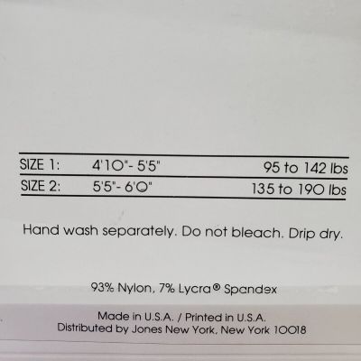 Jones New York Pantyhose Opaque Black Size 1 Hose Nylon Stockings Y2K New Vtg