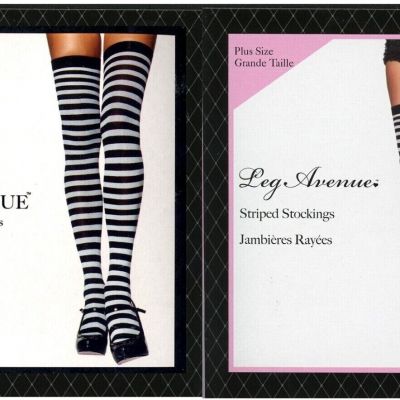 Thigh High Striped Stockings Black/White Adult Reg or Plus Size Leg Avenue 6005