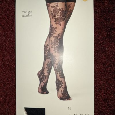 A New Day - Women's Sheer Rose Thigh Highs - Black - S/M