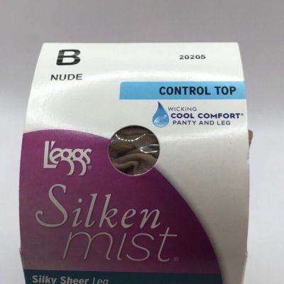 L'eggs Silken Mist Size B Nude Control Top Run Resistant Silky Sheer Pantyhose
