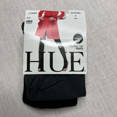Hue Opaque Tights with Control Top Womens Size 4 Plus ~ Grey ~ Black 2 Pairs New