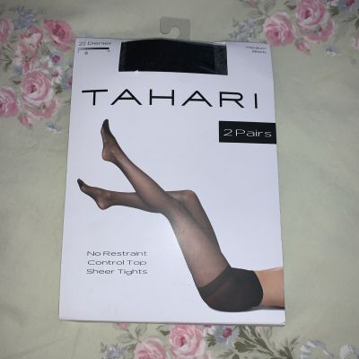 Tahari 2 Pair Size MEDIUM Pantyhose Control BLACK Top Sheer Tights