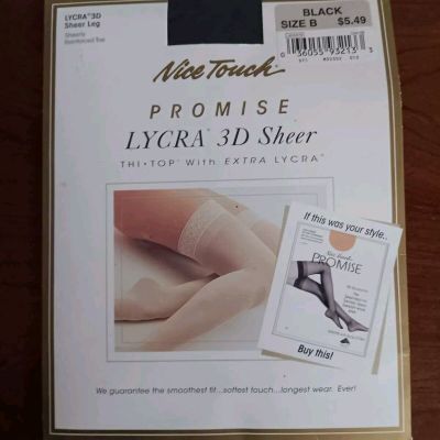 Vintage Sears Nice Touch Lycra 3D Sheer Thi Top Stockings Black Size B Spandex