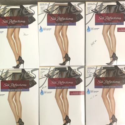 Hanes Pantyhose 6 Pack AB Silk Reflections Comfort Control Sheer Reinforced Toe