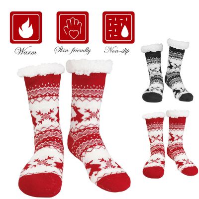2 Pack Womens Soft Fuzzy Thick Sherpa Christmas Socks with Non-Slip Grippers